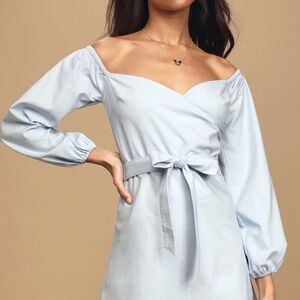 Lulu's Light Blue Off-Shoulder Long Sleeve Dress